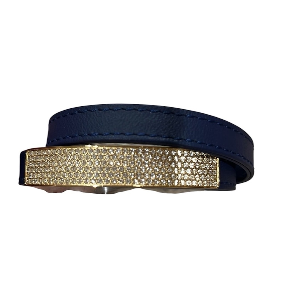 Swarovski Blue Gold Leather Wrap Bracelet